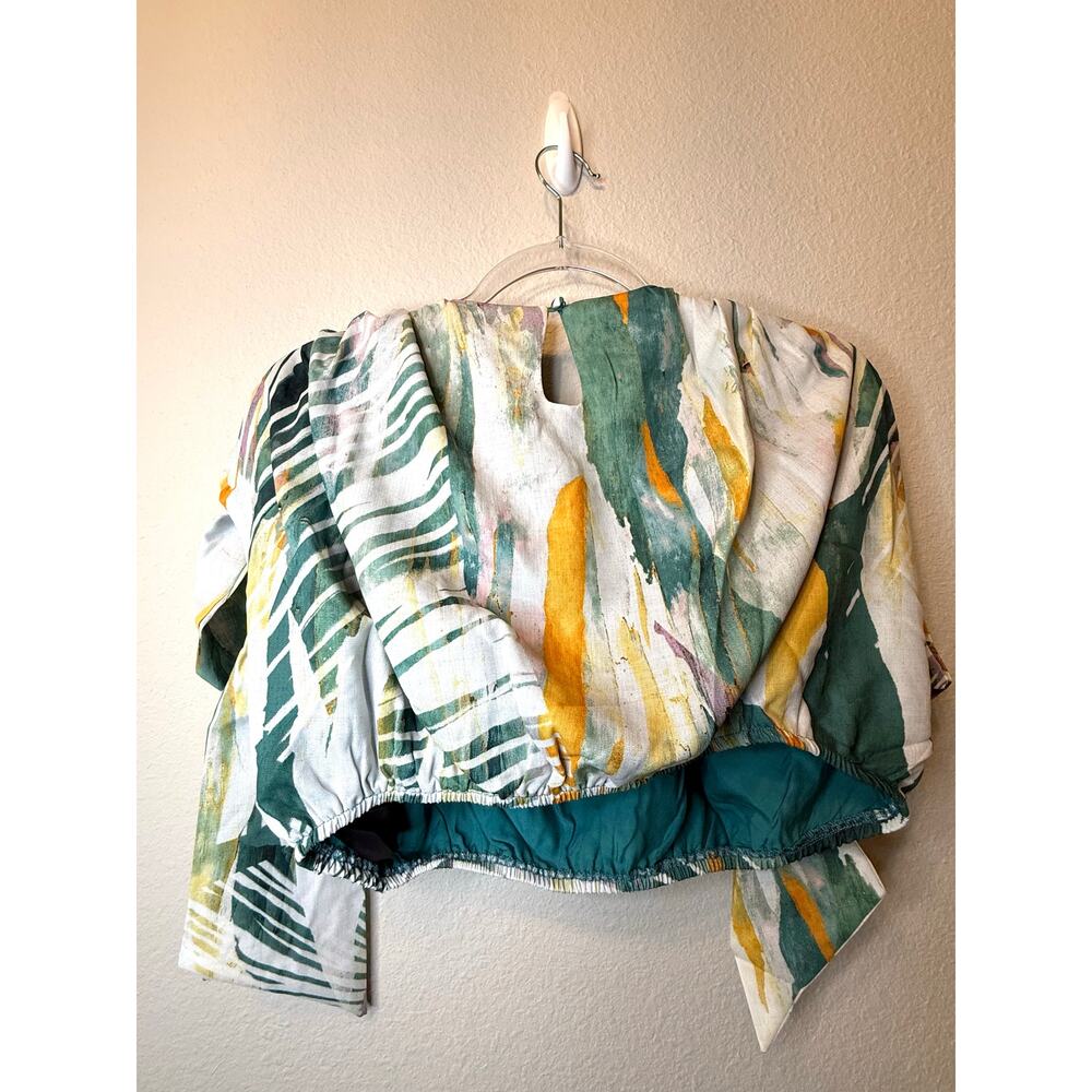 NWT Andrea Iyamah Halima Bow Crop Top Abstract Bark Women's Size M Boho Beach - Picture 4 of 4